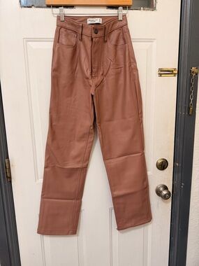 Abercrombie & Fitch Vegan Leather High-Rise Pants in Dusty Rose pink